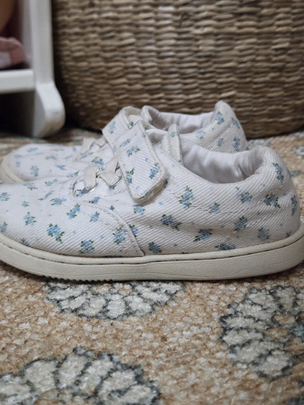 Zara Kids Cream Floral Canvas Shoes - Light Blue Accents